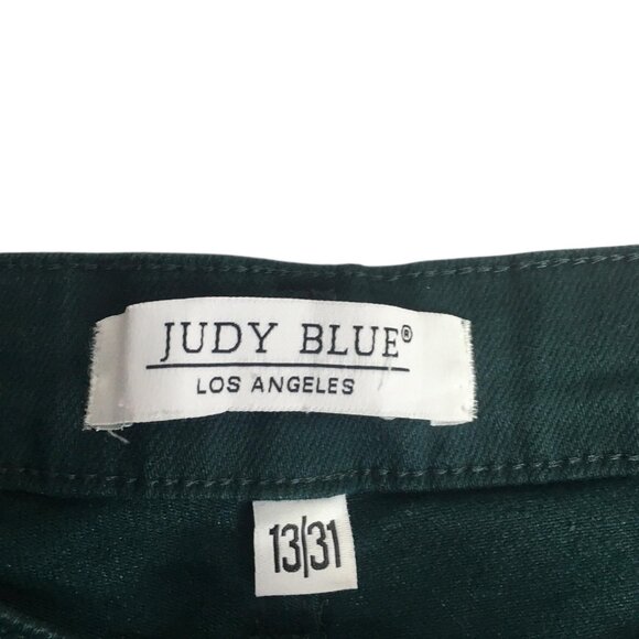 Judy Blue Jeans Womens 13/31 Green Wide Leg Crop Button Fly Raw Hem JB88104 - Picture 8 of 16